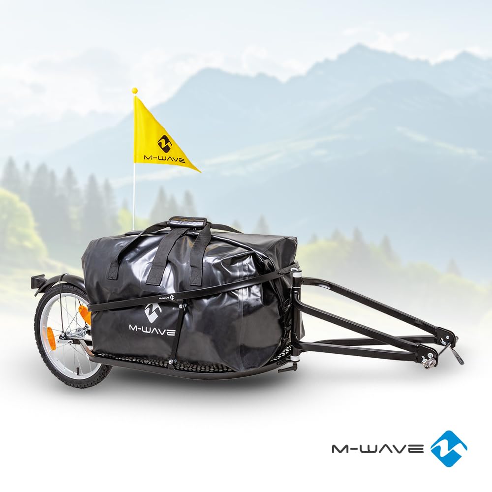 M-Wave Stalwart Single 40 Einspur Gepäckfahrradanhänger, Fahrradanhänger, Lastenanhänger, Einrad-Anhänger, Transportanhänger, Gepäckanhänger mit Tasche, Tragkraft 35 kg.