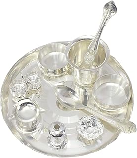 NOBILITY Pooja Thali Set Silver Plated 8 Inch Puja Thali for Diwali Decoration Gift
