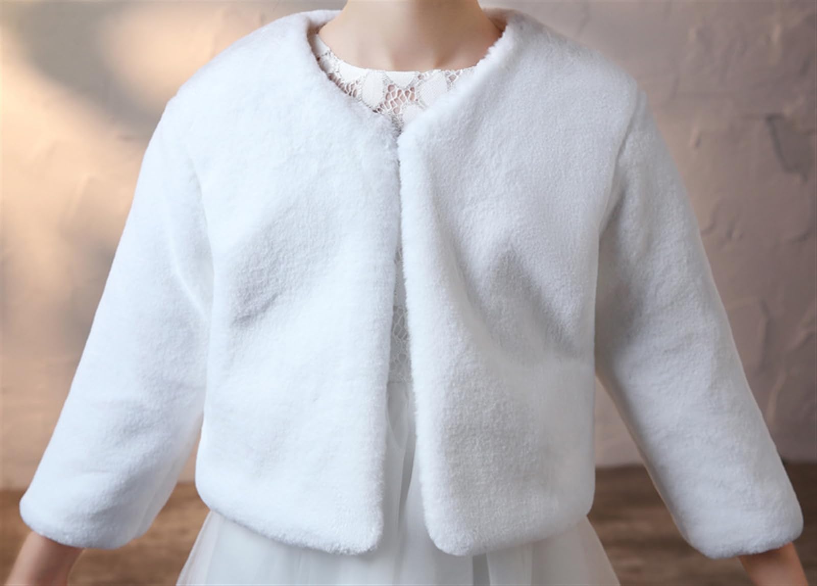 Princesa de Capa Niña Cárdigan Chal de Piel Sintética Bolero Invierno para Boda Fiesta Blanco, 10-12 años