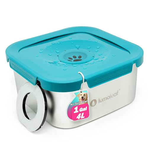 LumoLeaf Cuenco de agua antiderrames para perros grandes con filtro, 4 L, azul