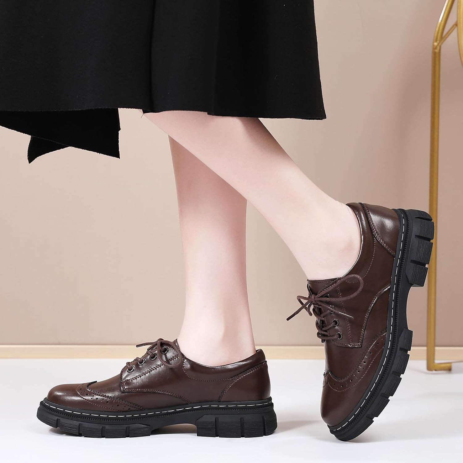 Womens Oxford Shoes Platform Classic Leather Non Slip Dressy Shoes Brogues Style Ch... - Image 6