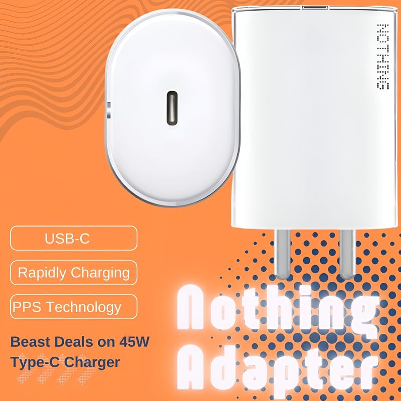 Image of Nothing Original 45W Type C Fast Charger Adapter for Phone 2a Plus /Phone 2A /Phone 2 /CMF Phone 1 /Buds /Ear Stick, Upto 50W Power Charger for Mobile, 45 W USB C Charging Adaptor, 45watt Charge, White