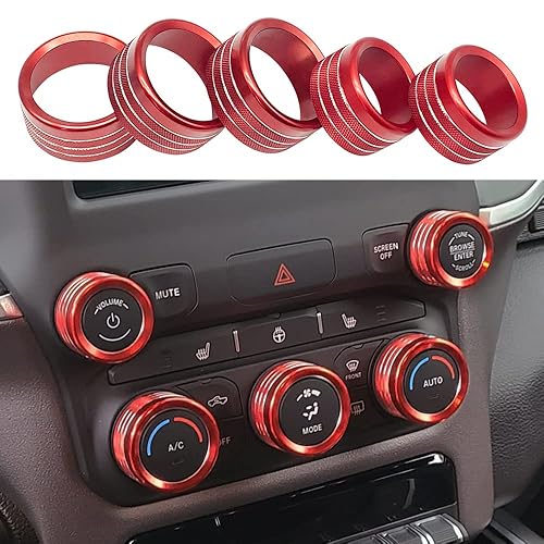 Accesorios para Dodge Ram 2018-2021, cubierta de perilla de control de aire acondicionado, interruptor de consola central (rojo)