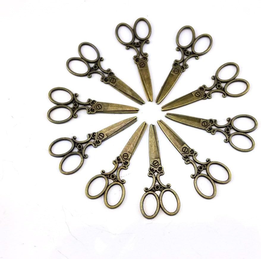 yueton 40pcs Vintage Scissors Shape Metal Charms Pendant DIY Craft Jewelry Making Accessory (Bronze)