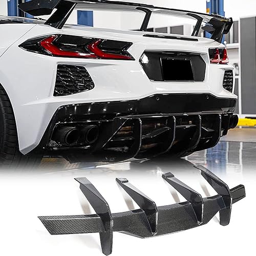 WASHLA Difusor de parachoques trasero de fibra de carbono compatible con Chevrolet Corvette C8 Stingray 2020UP parachoques trasero inferior difusor