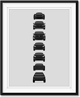 Tesla Car Generations (Roadster, Model S, Model X, Model 3, Model Y, Cyber Truck) Inspired Poster Print Wall Art of the History and Evolution of Tesla Motors (Unframed)