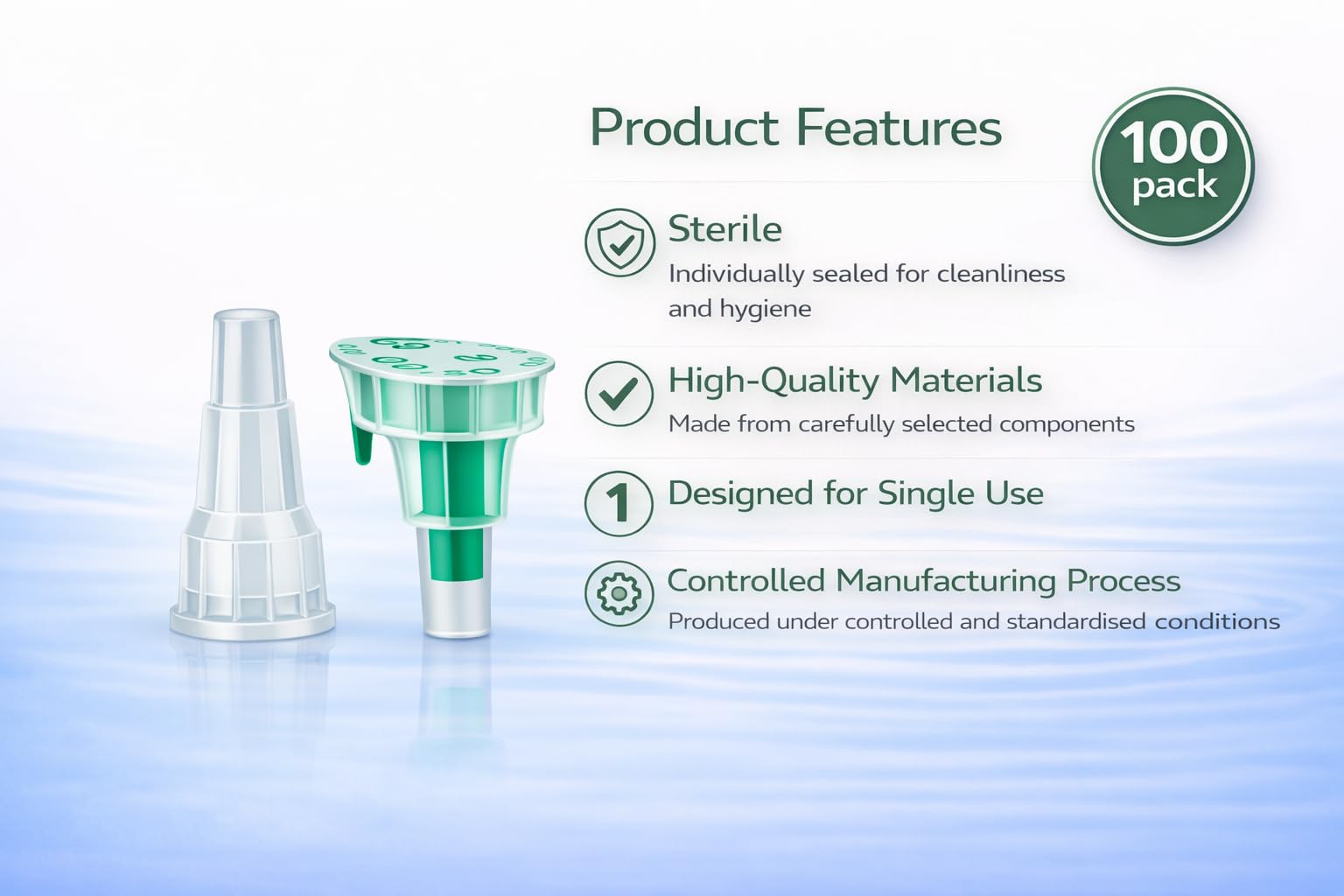 Puntas de pluma estériles desechables 32G (0,23 x 4 mm) – 100 unidades, envasadas individualmente, universalmente compatibles, para laboratorio, industria y aplicaciones cosméticas