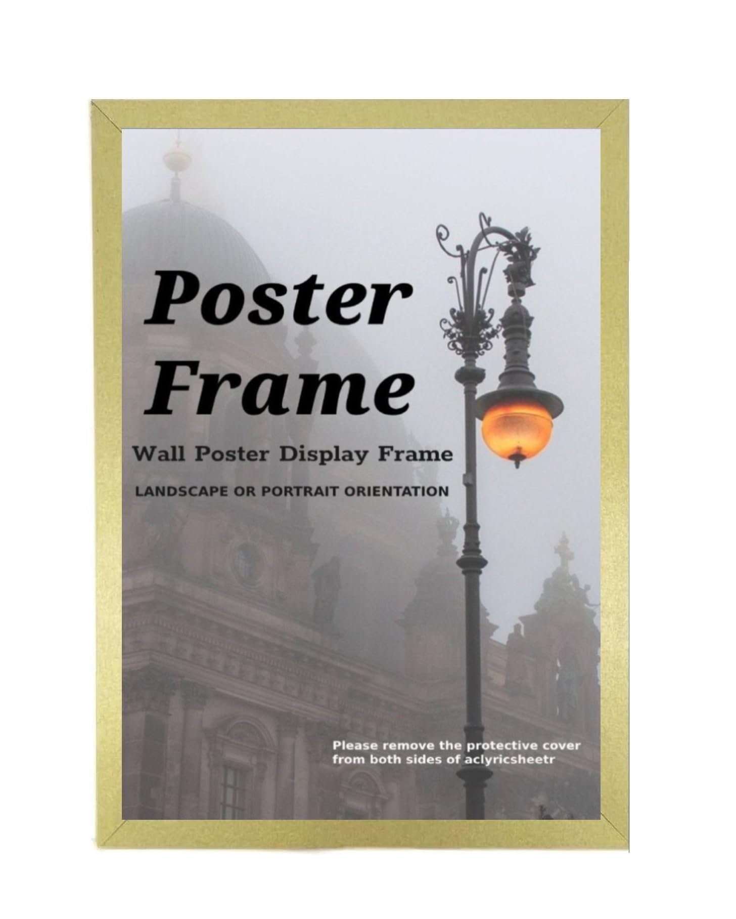 Modern Gold 40x70 cm Wall Photo Frame - Contemporary Home Office Decor Display Poster- Clear Acrylic Front - MDF Backing With Bothways Wall Hanging Hooks