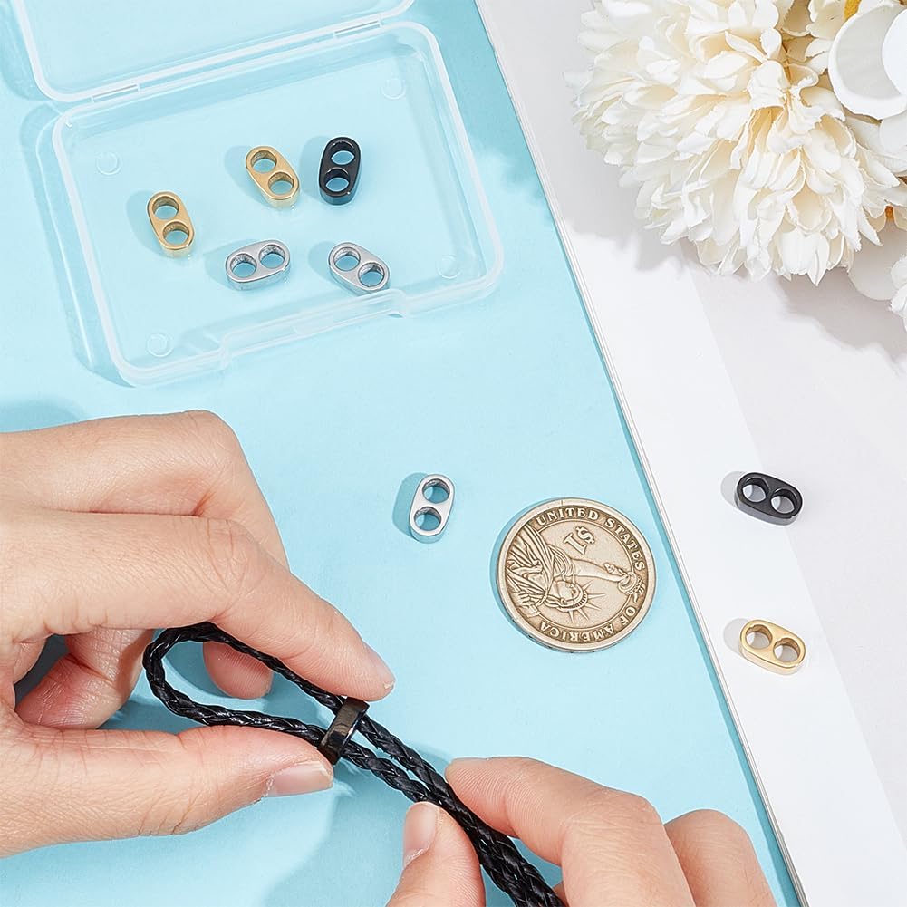 UNICRAFTALE 9Pcs 3 Colors Stainless Steel Slide Beads Charm Two Large Hole Spacer Loose Beads Multi-Strand Links Oval Connector Spacer Bead for Cord Jewelry Making - Image 3
