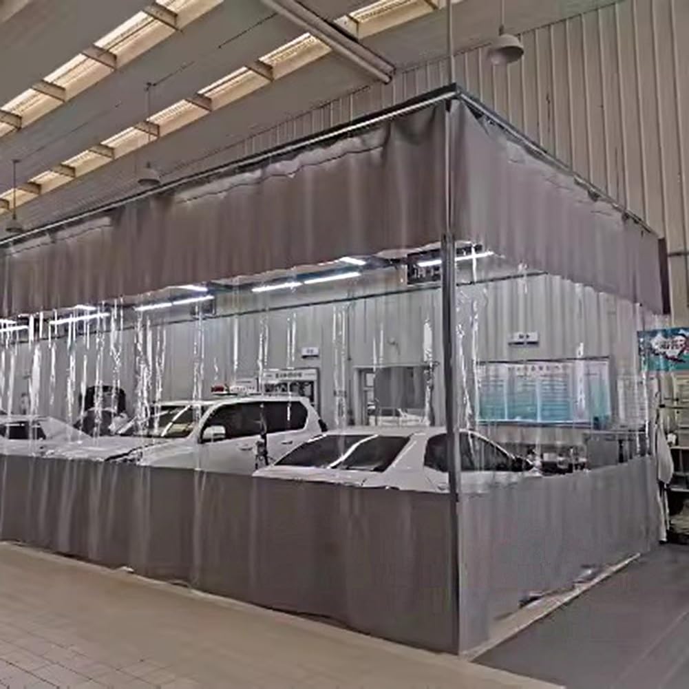 GJMSSMY Transparent PVC Industrial Car Wash Bay Curtains with Eyelets - Outdoor Partition for Garage & Warehouse Space Dividers (1.5x5m)
