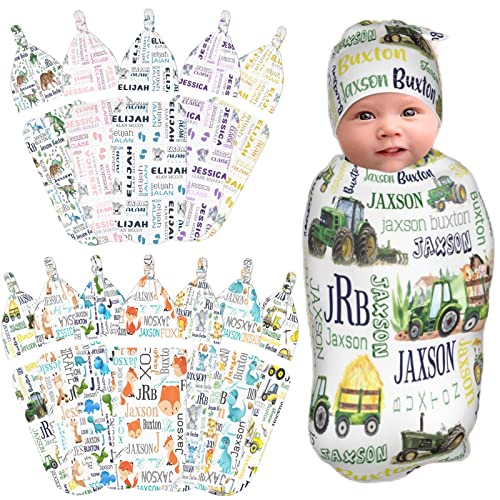 WTCWY Personalized Baby Swaddle and Hat for Baby Girl Boy with Name Personalized Custom Baby Blankets for Girls Boys with Name Personalized Baby Items Girl Boy Gifts