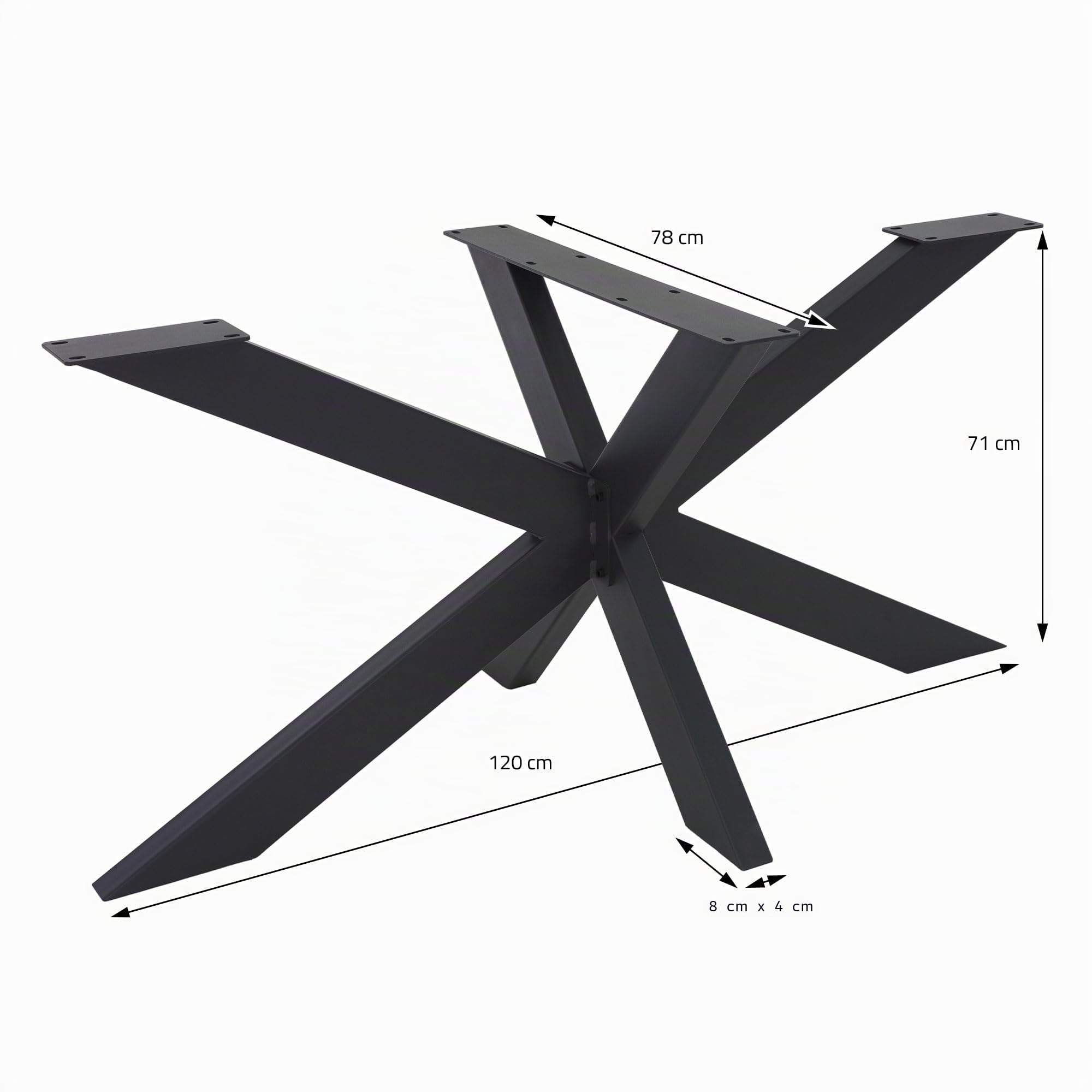 ML-Design Pata de Mesa Industrial Cruzadas 78x71x120cm Negro Diseño Araña Forma X Patines Metálicos para la Base de Encimera Acero con Recubrimiento Polvo Pies Soporte Auxiliar Decorativo de Hogar