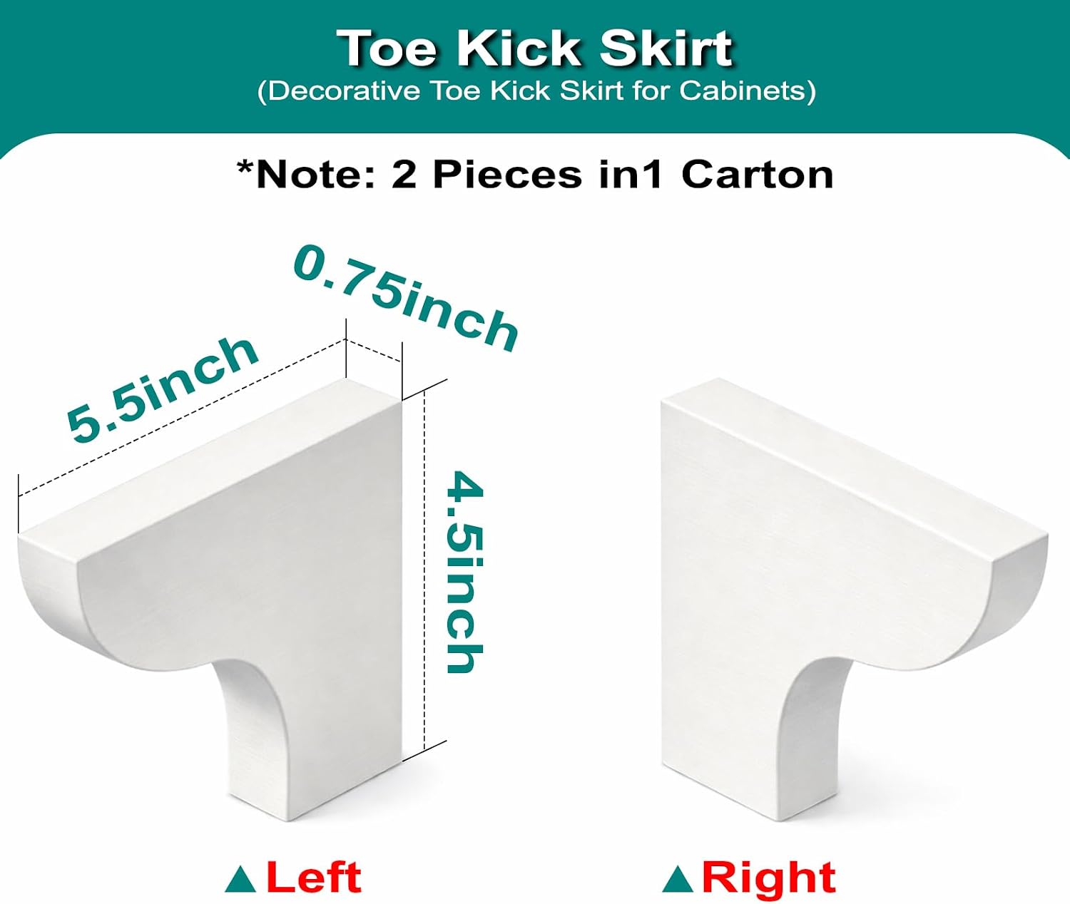 Cabinet Toe Kick Corner Trim, Curved Profile Decorative Cabinet Base Trim for Kitchen, Bathroom Cabinets, Toe Kick Corner Cover, 2-Pack (White, 5.5" W x 4.5" H x 0.75" D)