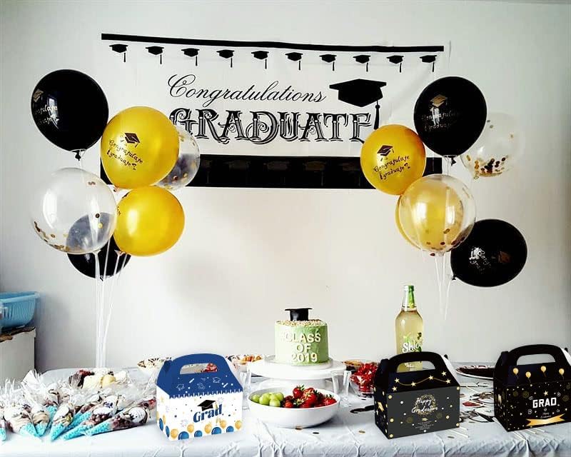 Miniatura 3 de Hying 12 cajas de regalo de graduación 2024 para regalos de fiesta, cartón negro y azul, bolsas de dulces para cupcakes de graduación, suministros