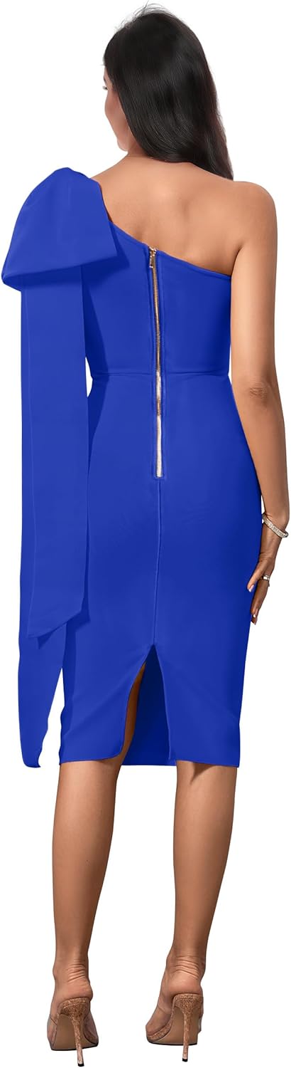 Maketina Womens One Shoulder Ruffle Long Sleeve Bandage Dress Club Cocktail Dresses - Image 4