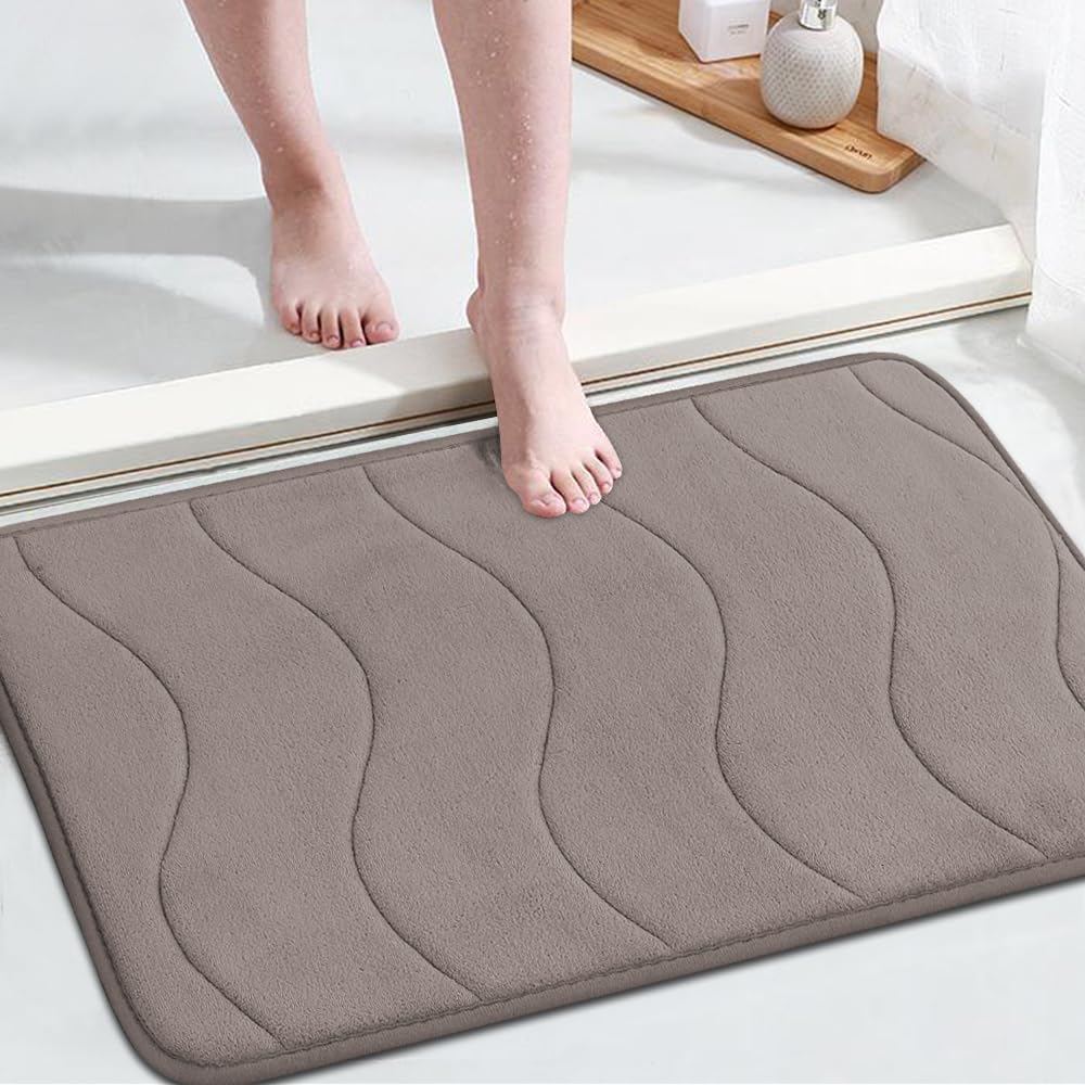 Flamingo P Bathroom Mat Memory Foam Bath Rug Non Slip Shower Mats,24x17,Taupe