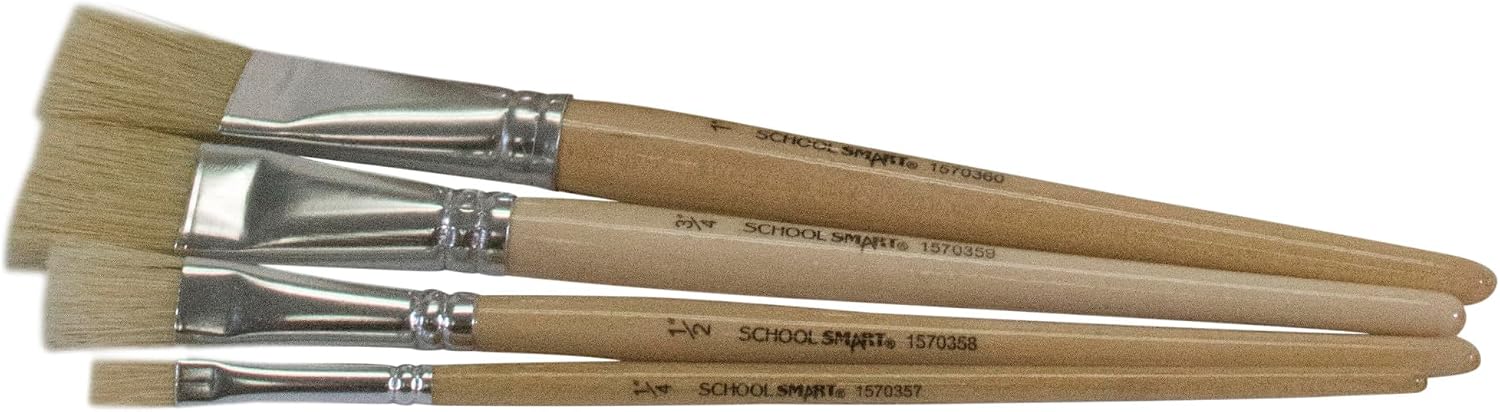 School Smart Interlocked White Paint Brushes with Short Handles for School and Arts and Crafts Use, Assorted Sizes, Bulk Set of 72