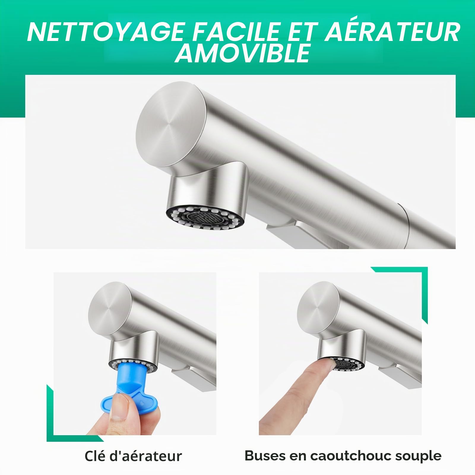 CREA Robinet D'évier de Cuisine avec Douchette Extractible, Mitigeur Monocommande avec pulvérisation Nagnétique Rétractable, brossé