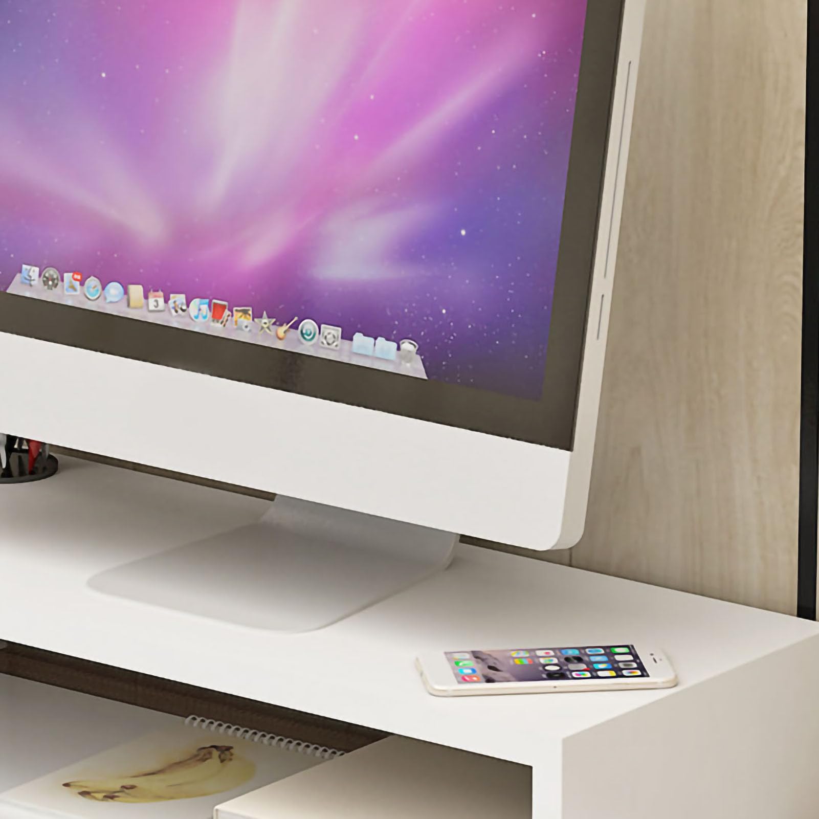 YUYTE Supporto Ergonomico con Spazio Aggiuntivo per la Scrivania, Elegante Base Rialzata Bianca Calda Migliore Postura e Organizzazione (Bianco caldo)