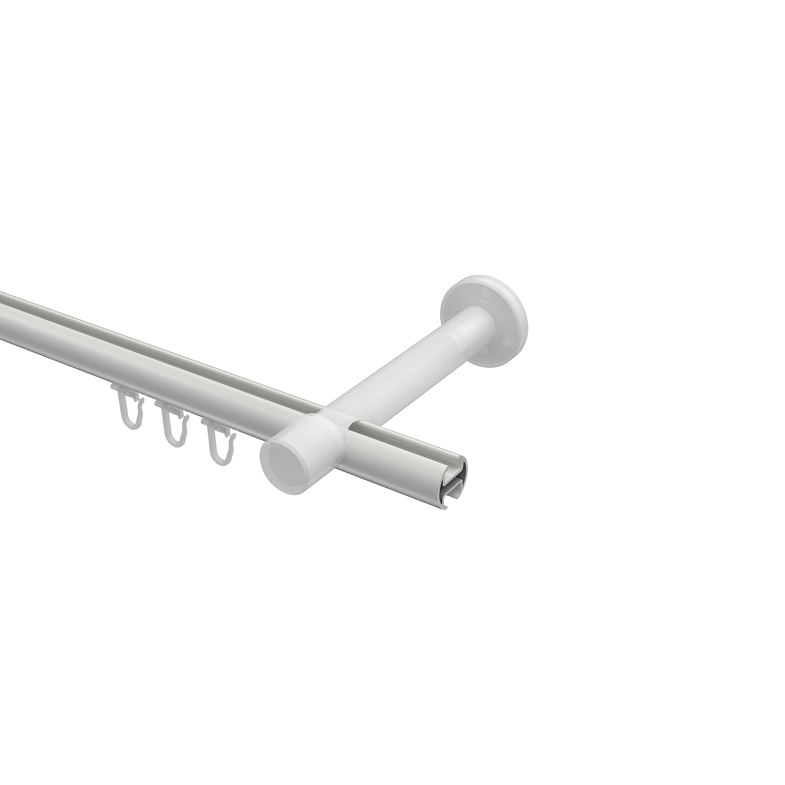 INTERDECO Innenlauf-Gardinenstange 20 mm, moderne Innenlaufstange aus Metall, Weiß, zur Wandmontage, Typ 10213525, 180 cm