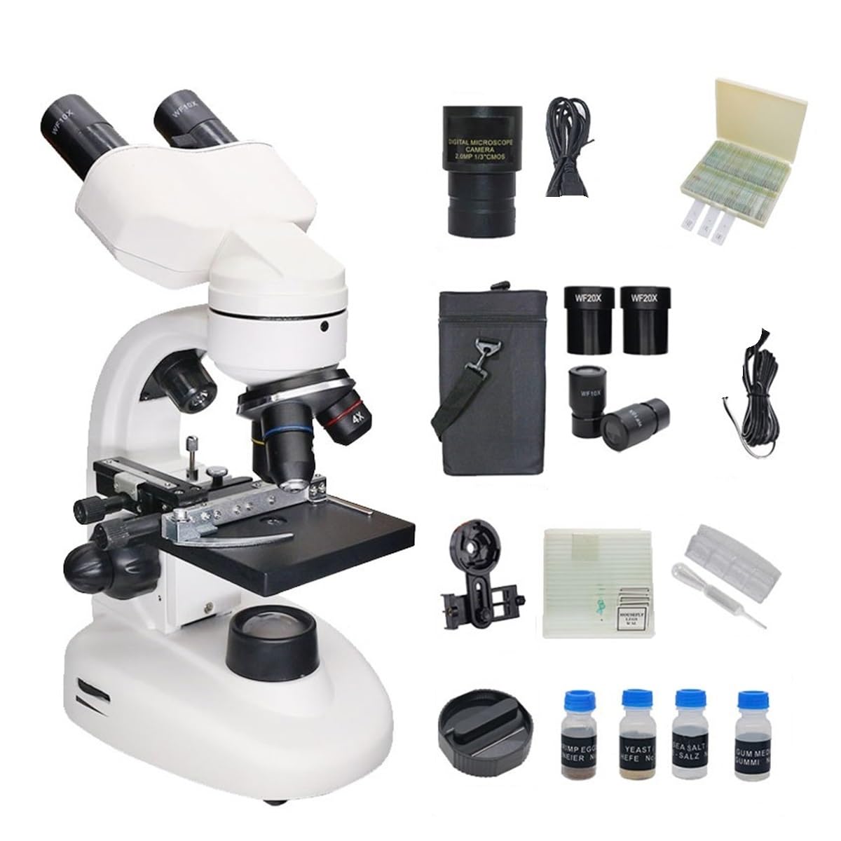 Kit De Accesorios para Microscopio, Microscopio Biológico Binocular Led 40X-1600X, Cámara Digital USB De 2.0Mp, Ocular Y Portaobjetos.,Type 3