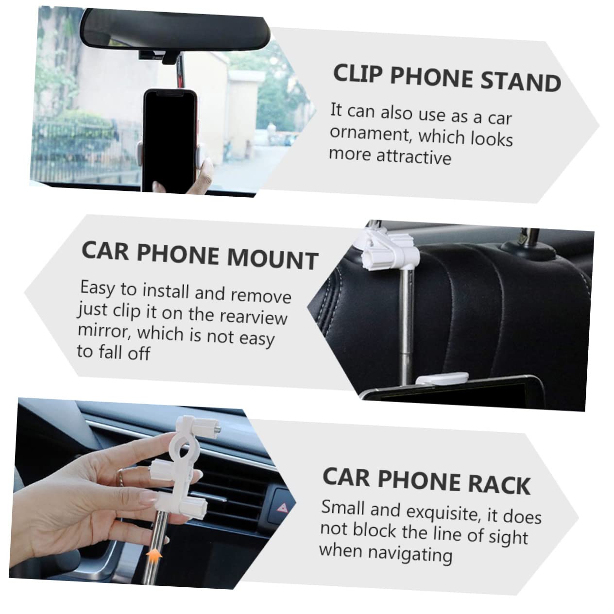 DOITOOL 3 Soportes De Teléfono con Clip para Espejo Retrovisor De Coche Soporte para Teléfono Soporte De Navegación Material Abs Conducción Segura.