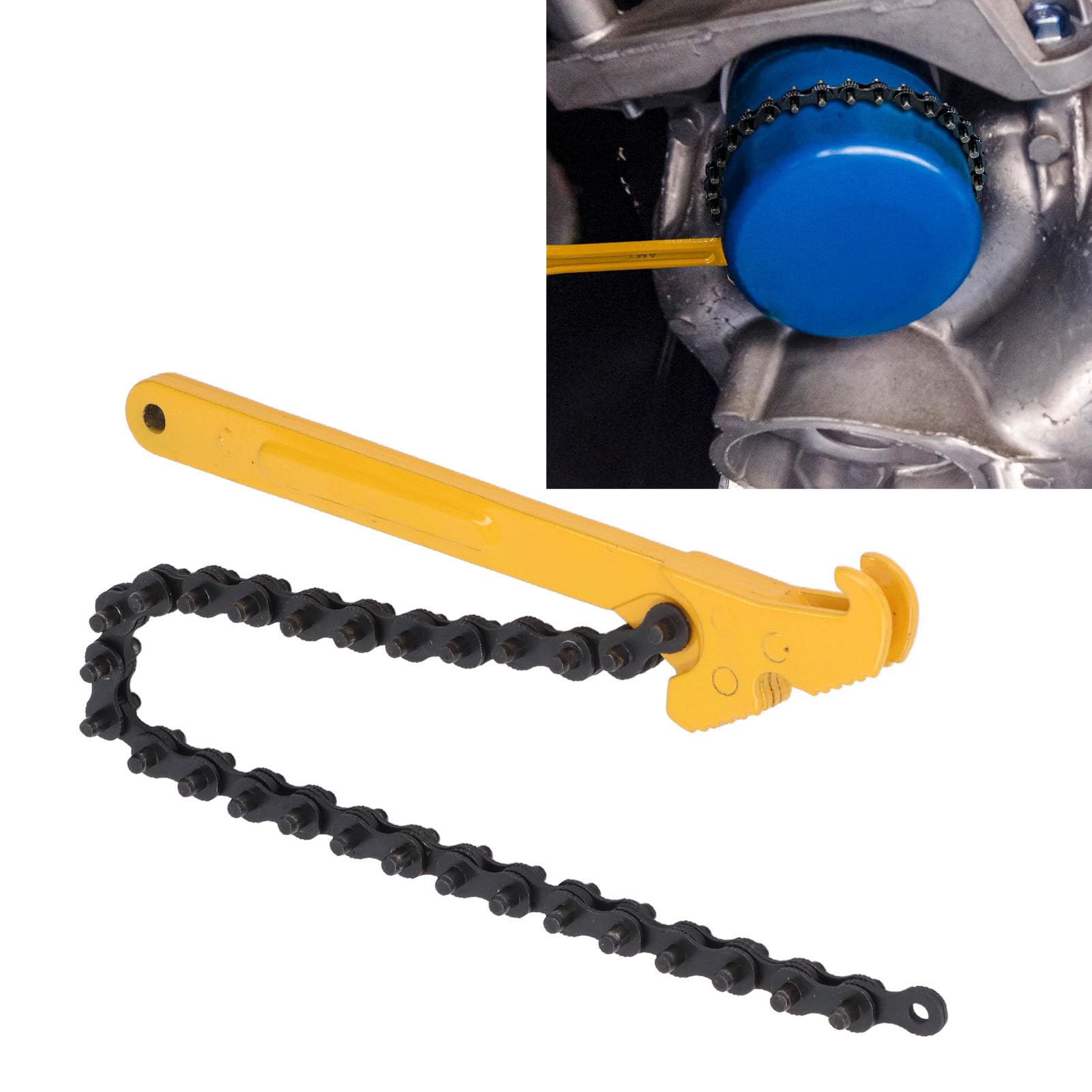ViaGasaFamido Chiave a Catena Regolabile per Carichi Pesanti, Catena Lunga 460 Mm per Tubi e Filtri Fino a 120 Mm, Acciaio Legato, Idraulici, Impugnatura Arancione Brillante, Ampia Gamma di