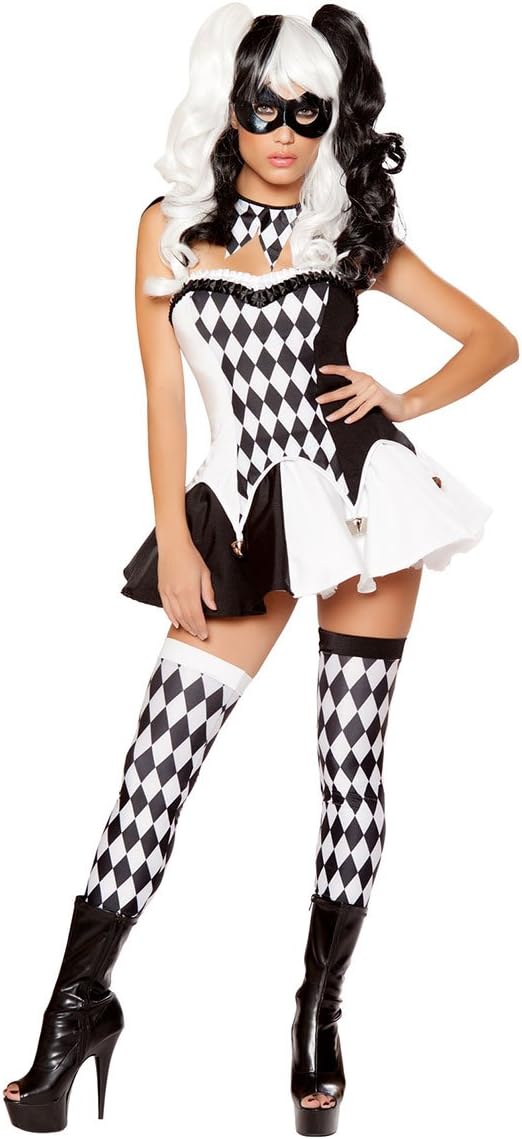 Harlequin Costume For Women - Jester Costume Deluxe Harlequin Burlesque Black White Sexy Clown Dress