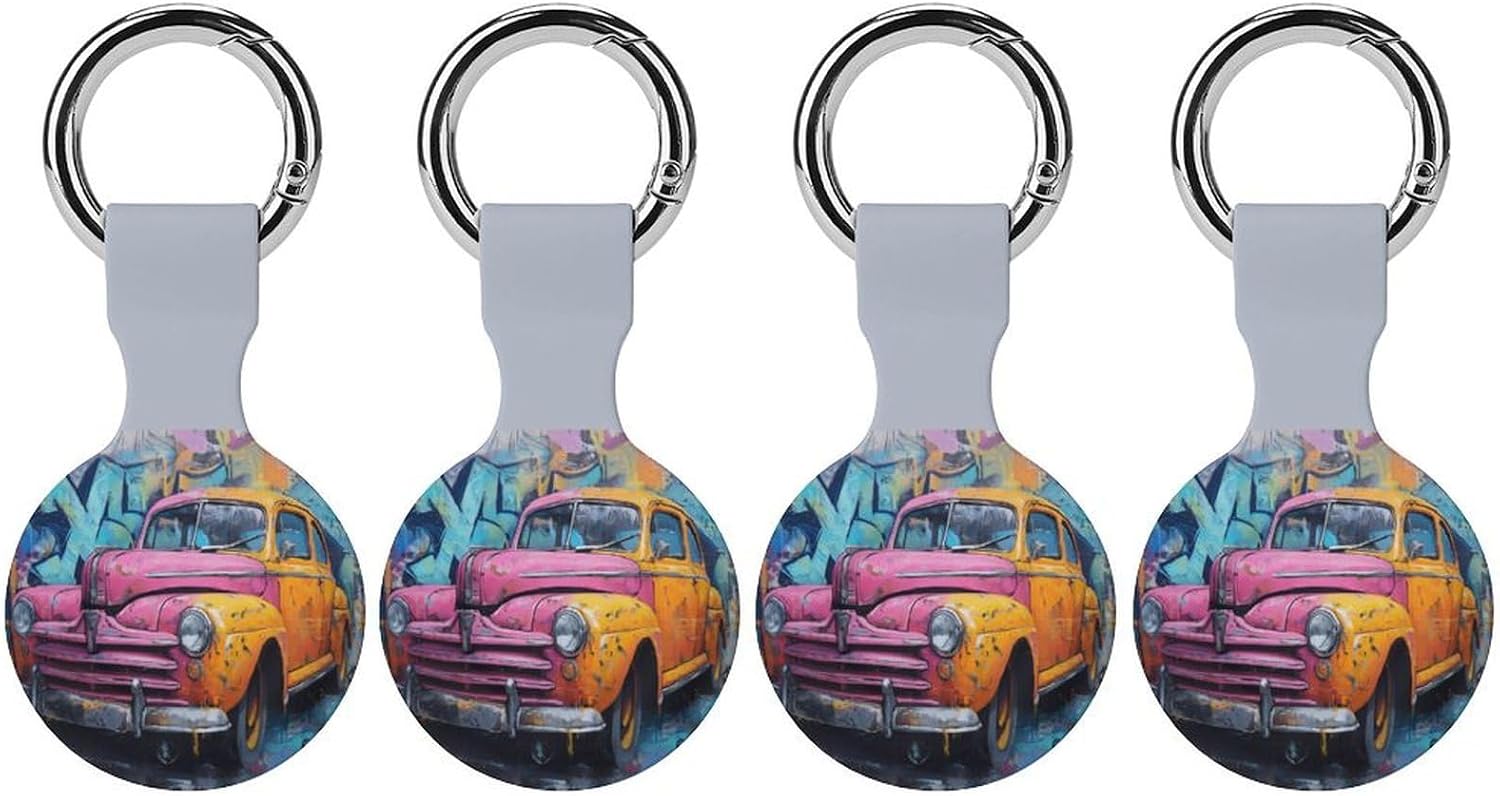 Graffiti Old Car Painted Funny Cover Compatible with AirTag | Protective Case GPS Tracker Holder for Wallet Luggage Pets