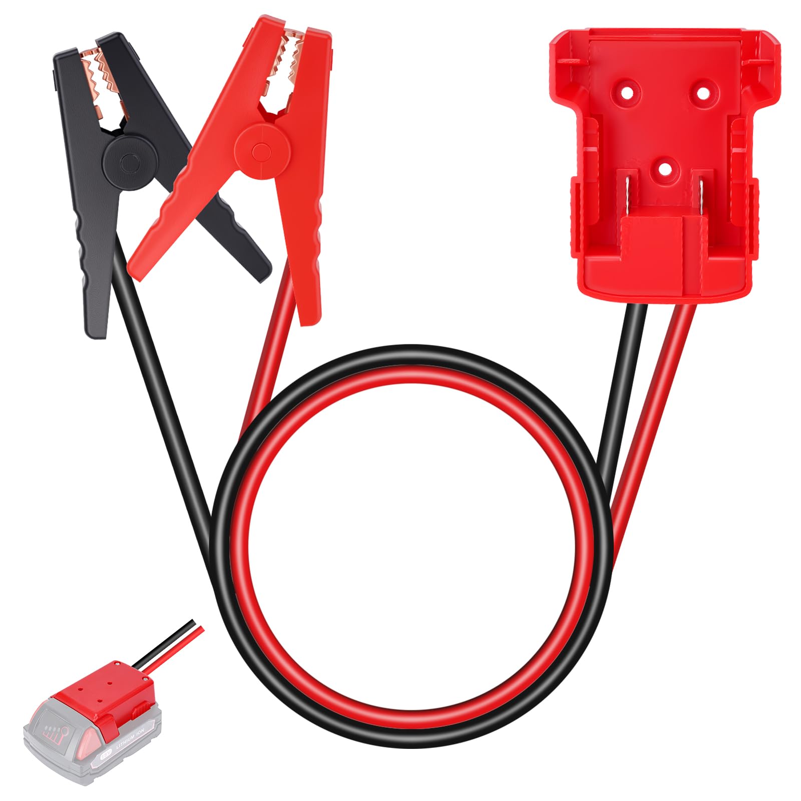 Starthilfekabel-Adapter mit Krokodilklemmen, kompatibel mit Milwaukee M18 18 V Batterie, 60 cm, 8 AWG, Silikondraht, Starthilfekabel, Elektrowerkzeugleitung für Starthilfe, Auto, SUV