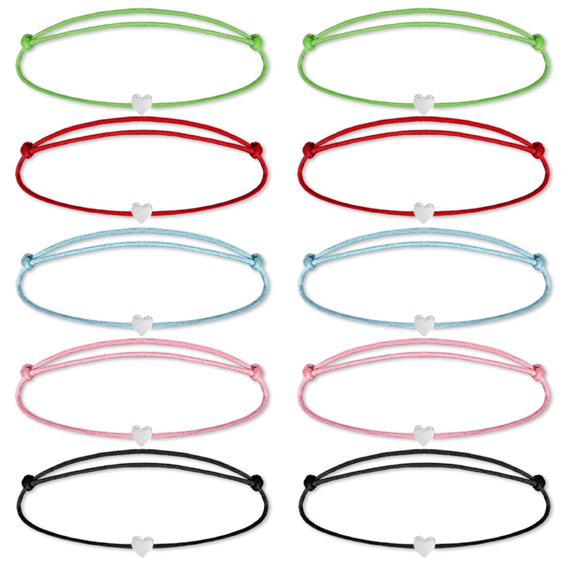 10 Bracciali Dell'Amicizia A Cuore – Regolabili In Nylon Colorato Per Donne E Ragazze