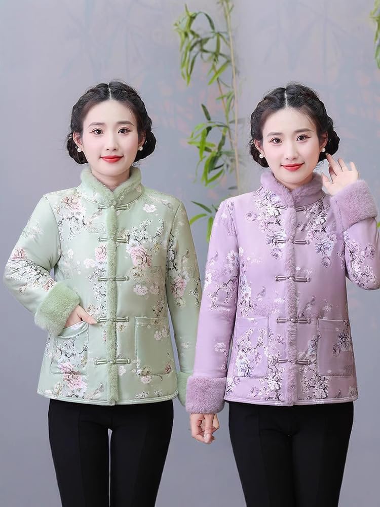 Chinese-style Women's Cotton Jacket, Winter Warm Large Size Disk Button Open Cardigan Coat