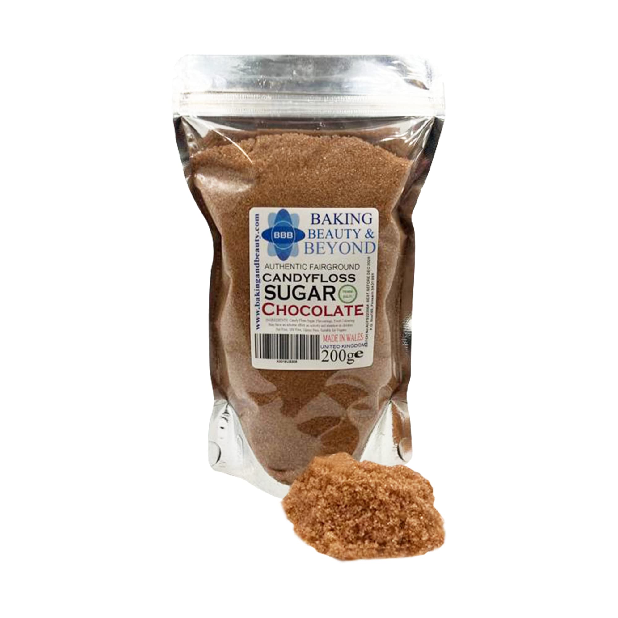 Baking Beauty and Beyond Premium Floss Sugar for Cotton Candy - Cotton Candy Flossing Sugar with Natural Ingredients, Perfect for Every Occasion, Bulk Floss Sugar 200g - Chocolate Flavour