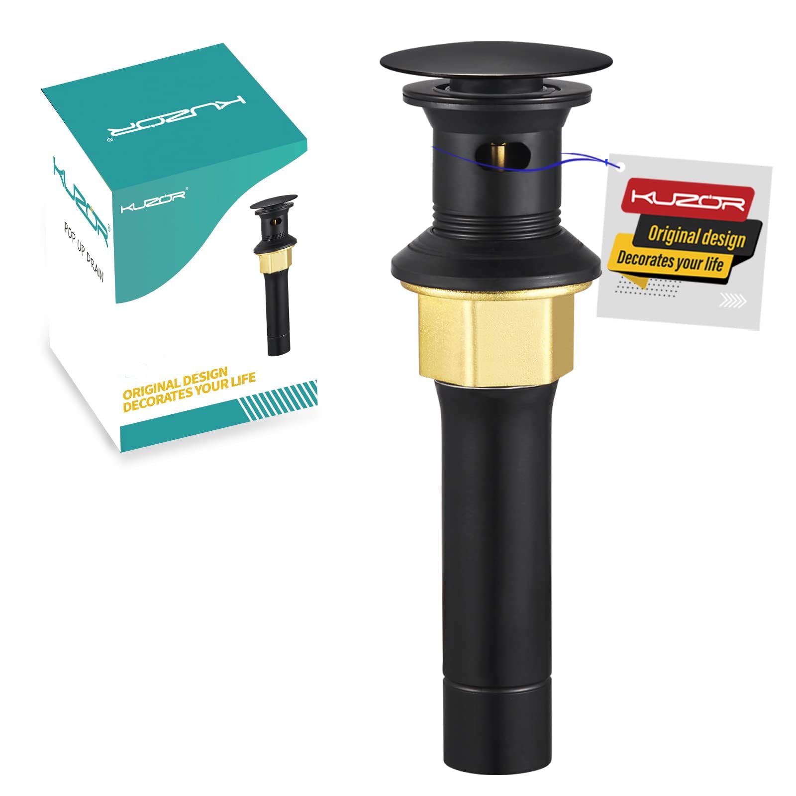 KUZOR Matte Black Pop Up Drain
