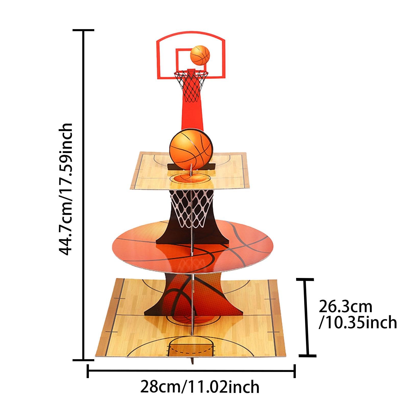 Alzata per cupcake a 3 livelli, a tema pallacanestro, espositore per dessert e dessert, antiscivolo, decorazione a tema basket per bambini
