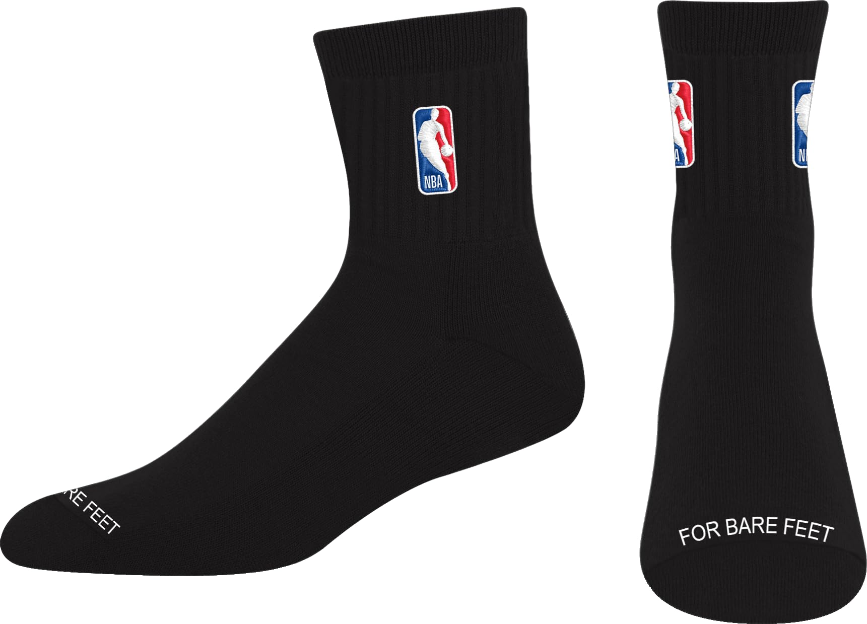 For Bare Feet NBA CLASSIC LOGOMAN Quarter Sock, Black, Size Large