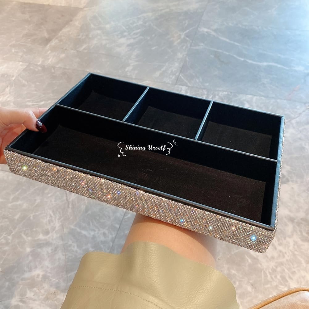 Jewelry Ring Display Organizer Case Tray Holder Earrings Storage Box Bling Bling Silver