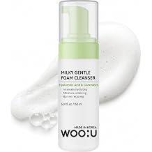WOOU Hyaluronic Acid & Ceramides Facial Cleanser - Dermatologist Tested, Anti Aging, Korean Skin Care - Hydrating Milky Foam For Soft Radiant Looking Skin - Vegan Cruelty Free, Clean Beauty - 5 Fl Oz
