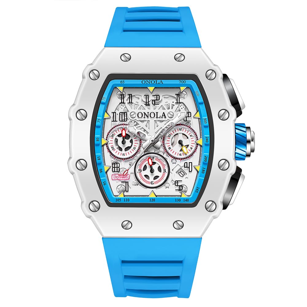 OVERFLY Rectangle Dial Chronograph Luxury Mens Silicone Watch (B0BFJDM5WB) Amazon Price History, Amazon Price Tracker