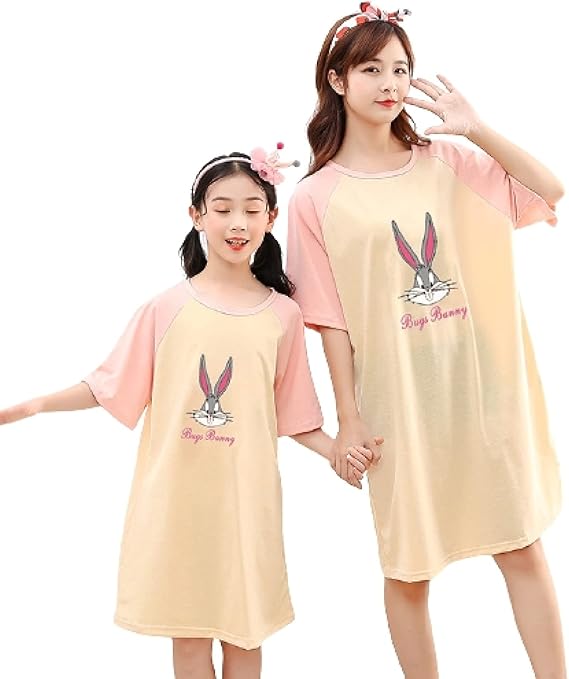 Amazon ネグリジェ パジャマ 半袖 レディース 夏 綿 ラウンドネック 部屋着 可愛い ワンピース ディズニー アニメキャラクター ルームウェア ルームワンピース ネグリジェ 通販