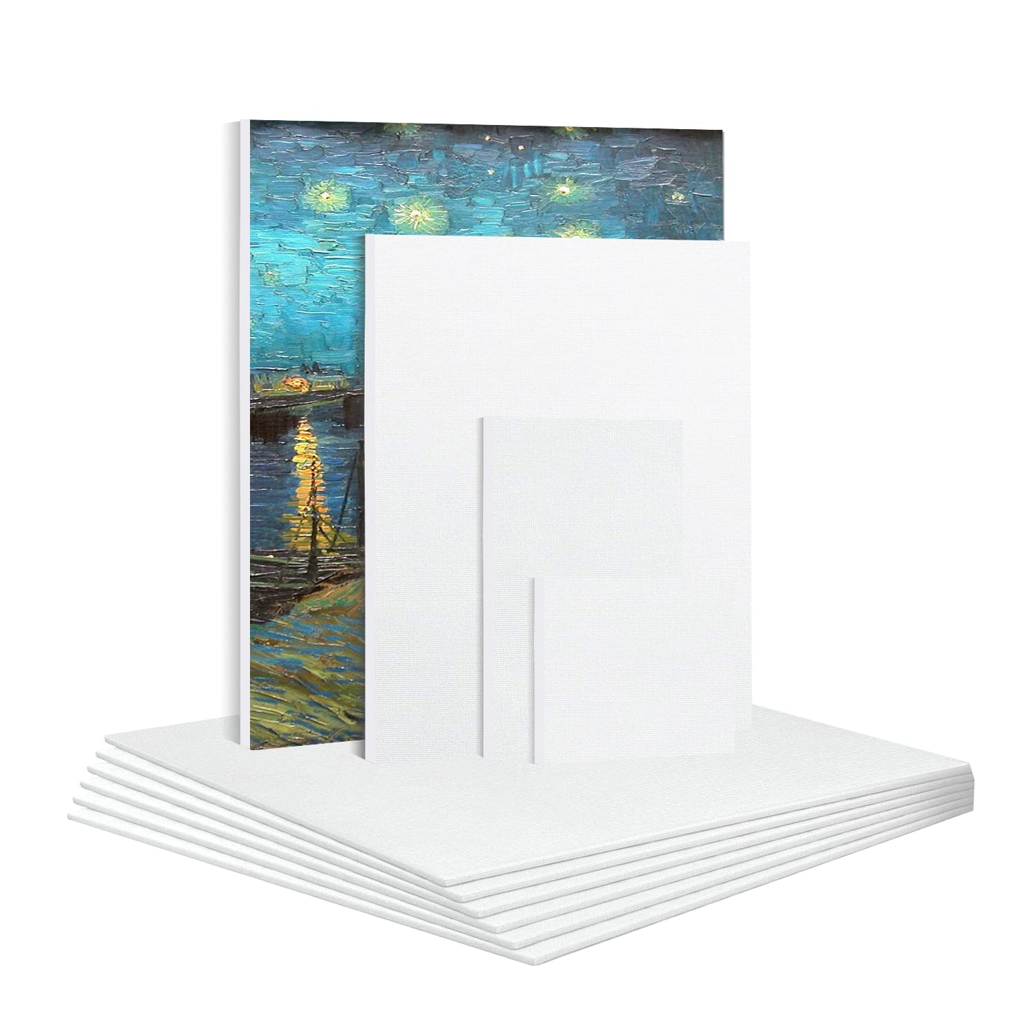 Rouleau Toile de Peinture Coton, Lot de 6 toiles en coton calicot pour peinture, toiles vierges, apprêtées, cadre pour peinture acrylique et huile, 20 x 25 cm, 25 x 25 cm, 25 x 30 cm, 10 x 10 cm