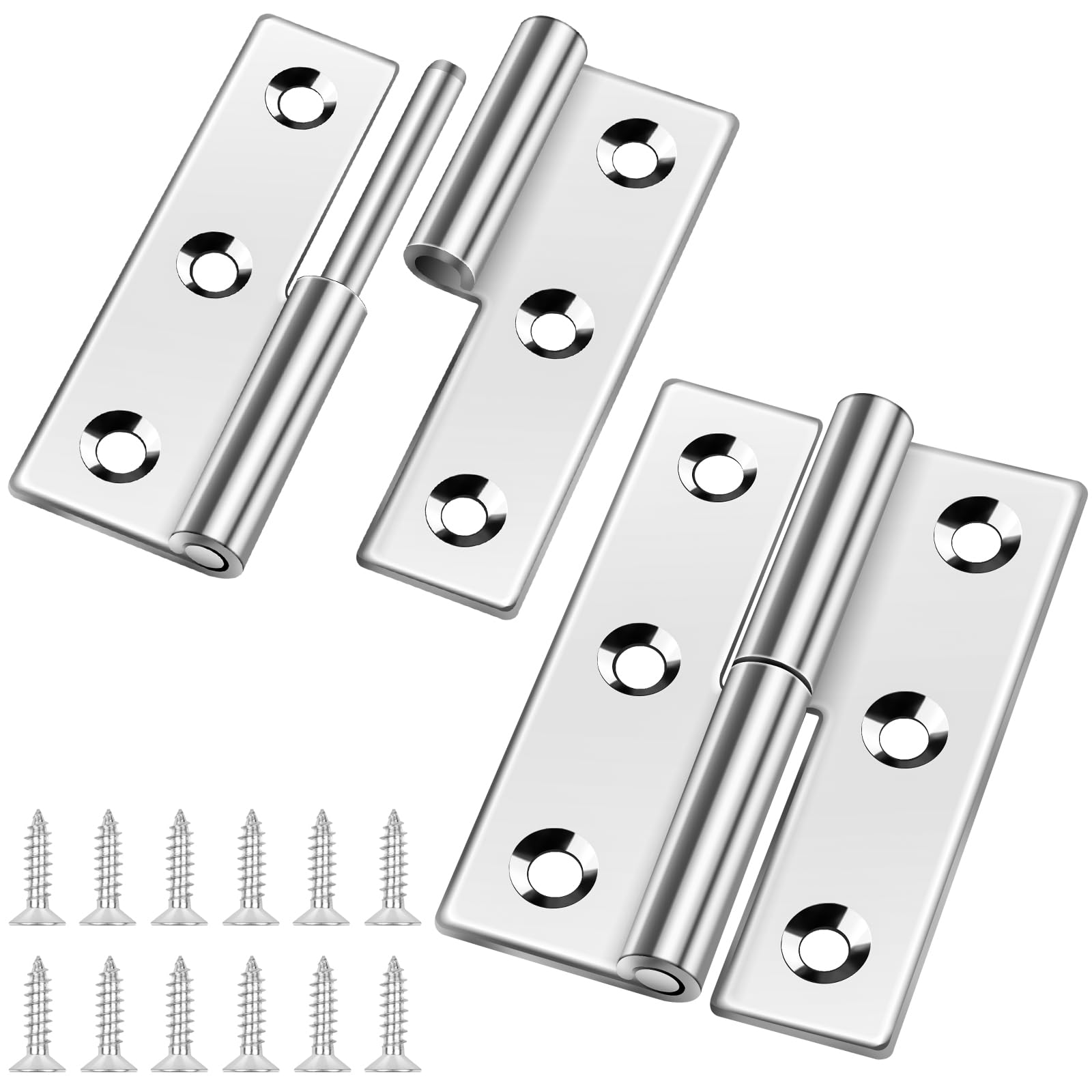 Bolatus Hinges Pack of 2, 3 Inch Small Stainless Steel 304 Door Hinges, Removable for Left-Handed Users, Siliver, 3 Inch Left Handed