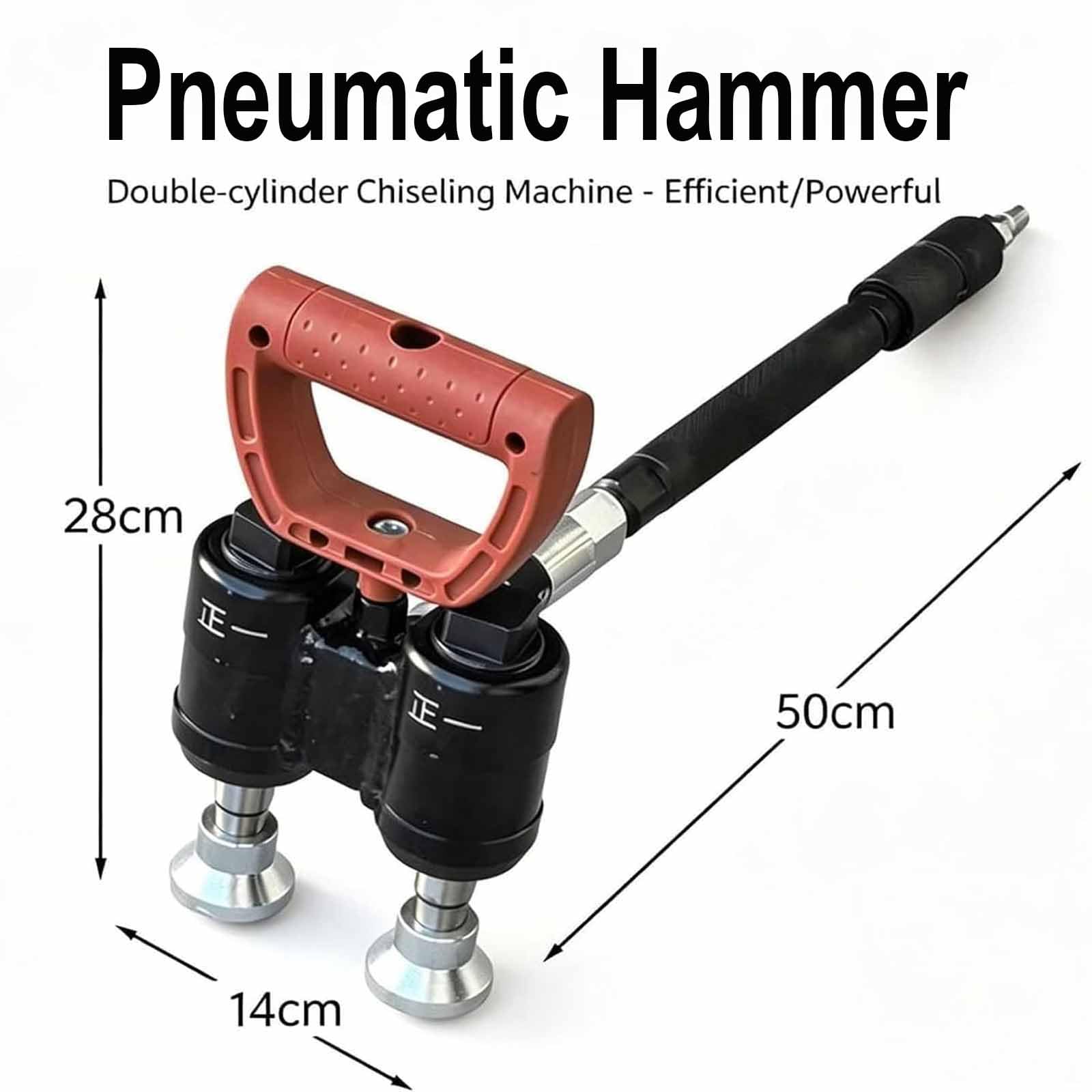 Desincrustador Neumático De Doble Cilindro para Eliminar Óxido, 2 X 2100 BPM, Pértiga De 48 Cm De Largo, Diseño con Amortiguación De Vibraciones, para Metal, Barcos Y Construcción