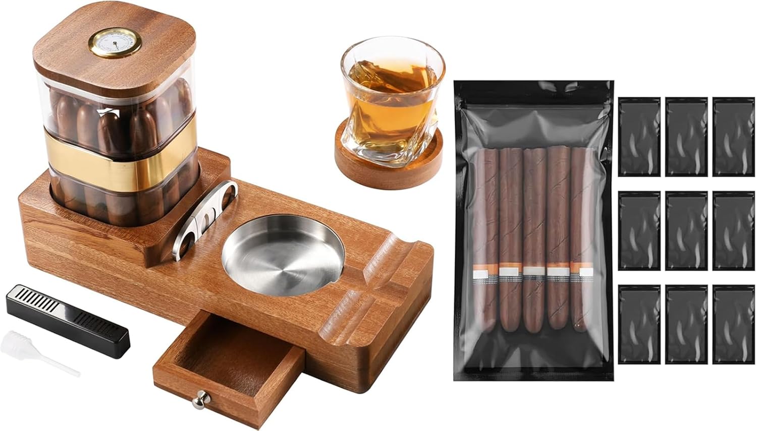 SWEWARM Cigar Humidor and Cigar Ashtray Set &10 PCS Cigar