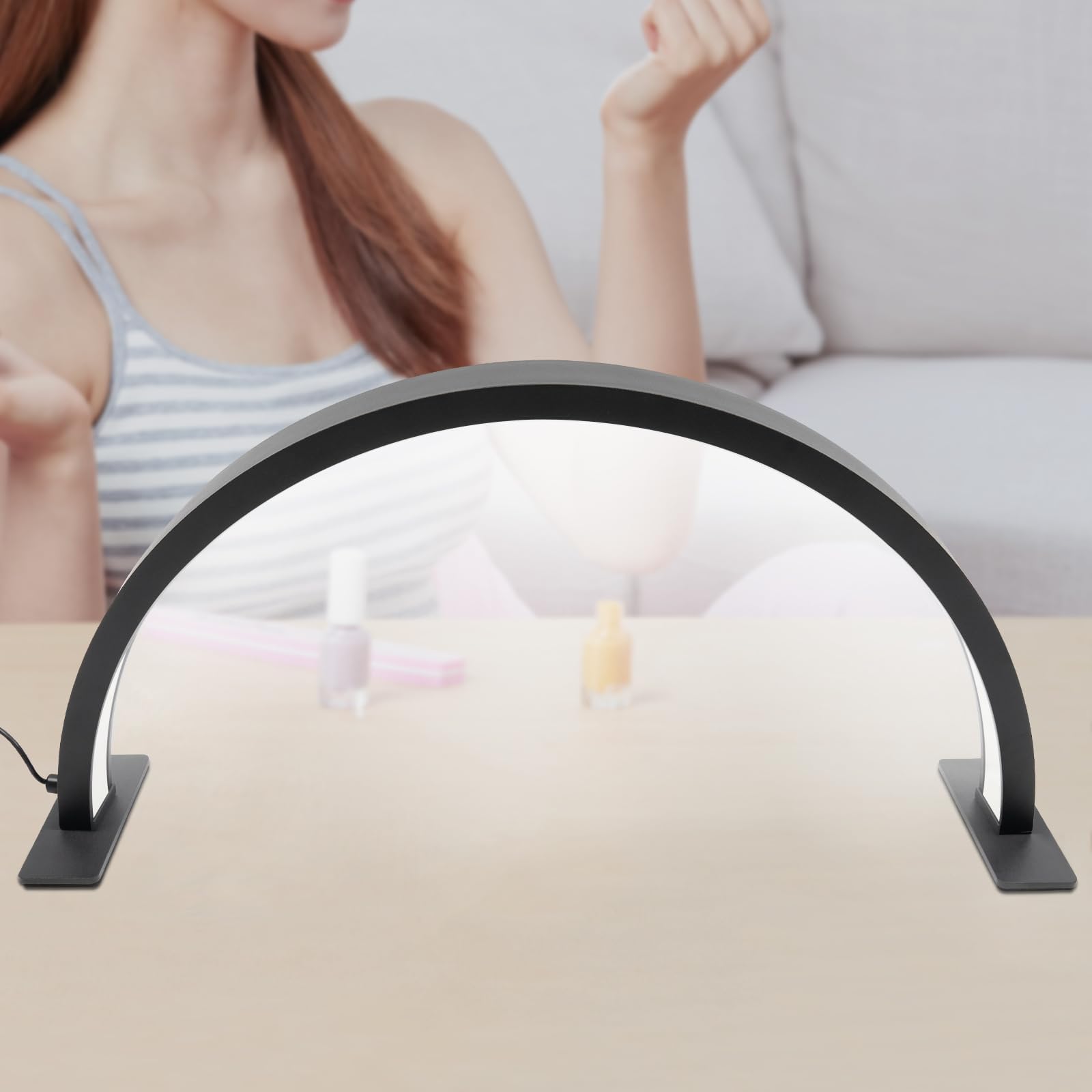LáMpara de Media Luna para Mesa de Manicura de 73 cm, 3 Temperaturas de Color Ajustables y Regulables LáMpara de Escritorio para PestañAs para SalóN de Belleza