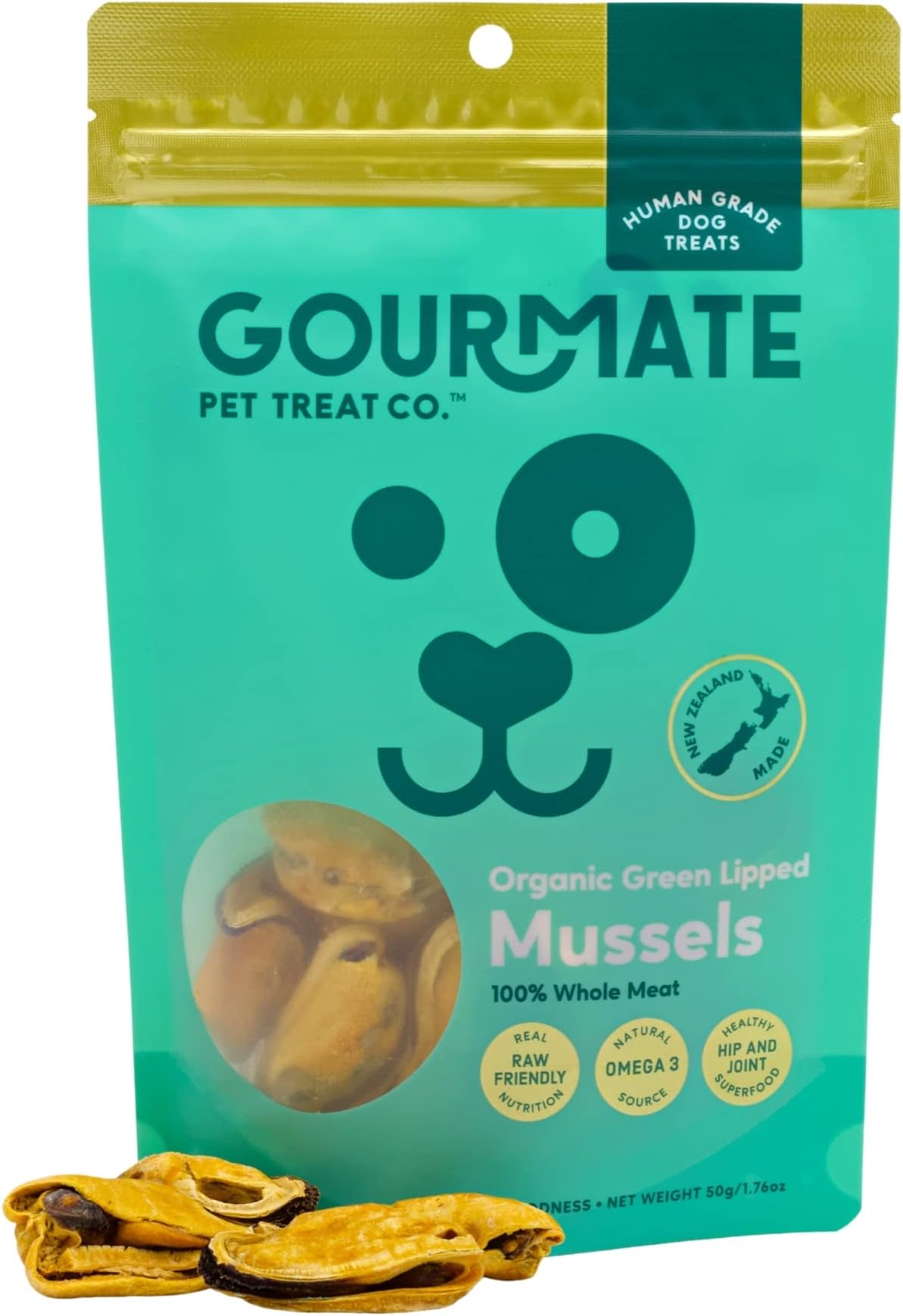 Green Lipped Mussels for Dogs - Human Grade Dog Treats - 100% Natural, Freeze Dried Snack with Omega-3, Glucosamine & Chondroitin for Healthy Coat & Joint Support - 50g/1.76oz