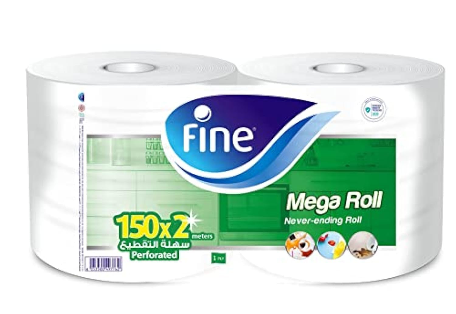Fine Sterilized Kitchen Towel Mega Roll, 150 meters Long - Pack of 2 Big kitchen tissue roll, Highly absorbent and sterilized paper towel