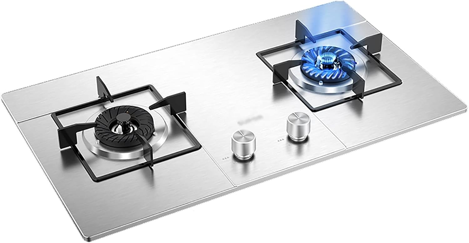 Camping Stove Gas hob 2 BurnerGas hob 4.2KW Built-in Cooking Cooker with FFD and Enamel Pan Stands Cast Iron Pan Support NG/LPG Convertible [Energy Class A] (Color : Silver Size : LPG) (Silver LPG)