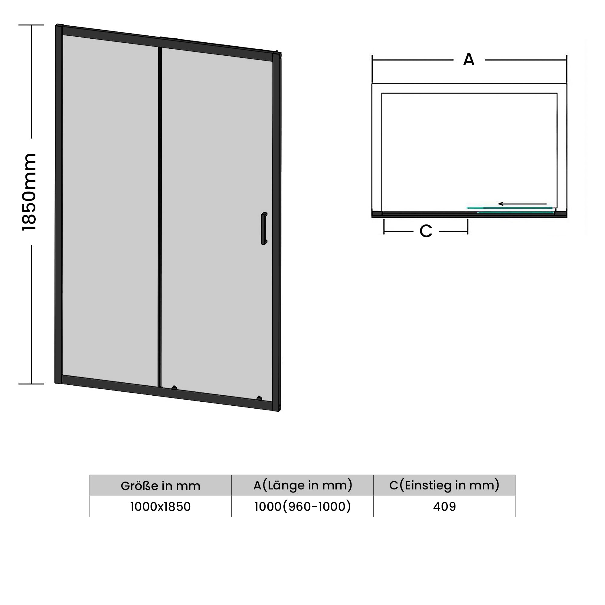 SONNI Cabina de ducha con puerta corredera Mate-Negro + Cristal tintado gris, Varias tallas 100/110/120 cm, Vidrio templado, Puerta de ducha de nicho, Puerta corredera de cristal 100x185 cm