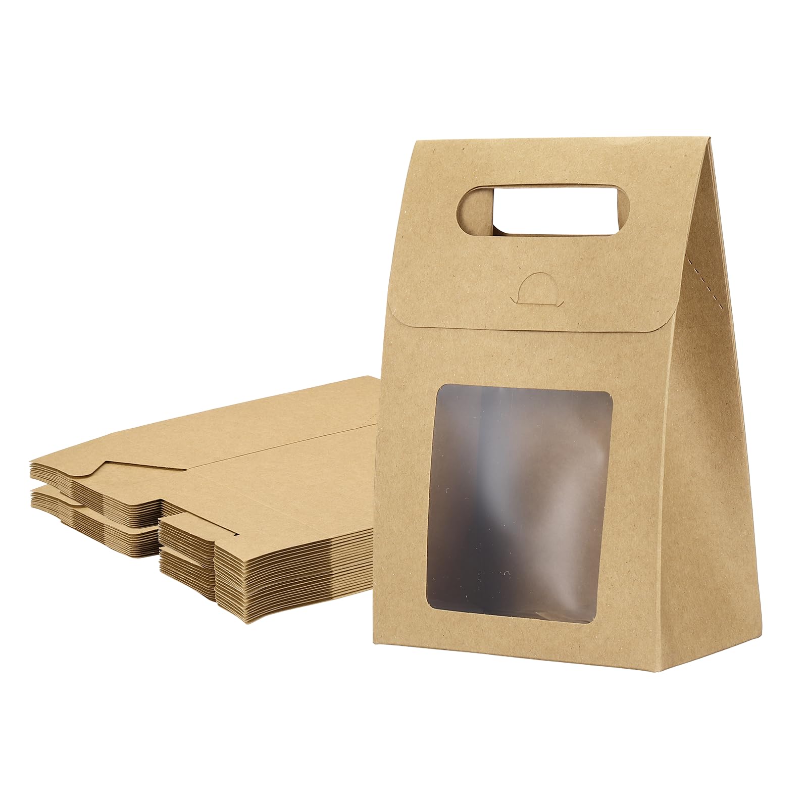 PATIKIL Kraft Paper Bags with Window (13.5 x 8 x 19 cm, Brown) (24Pcs) Stand Up Gift Bags with Handles, Suit for - Party Favor/Wedding/Bridal Shower/Festivals/Gift Packing